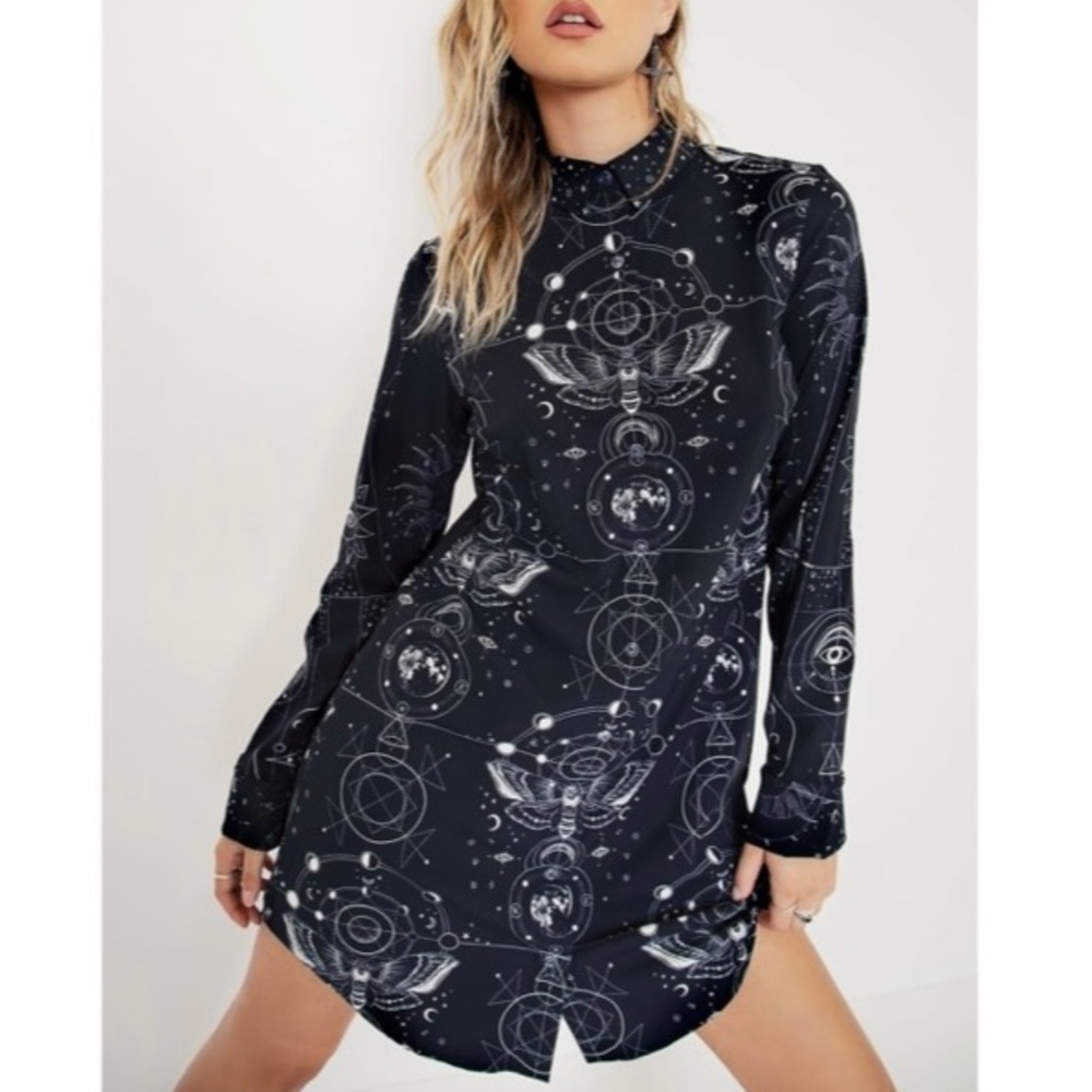 Sacred Moon Long Sleeve Business Time Shirt Dress